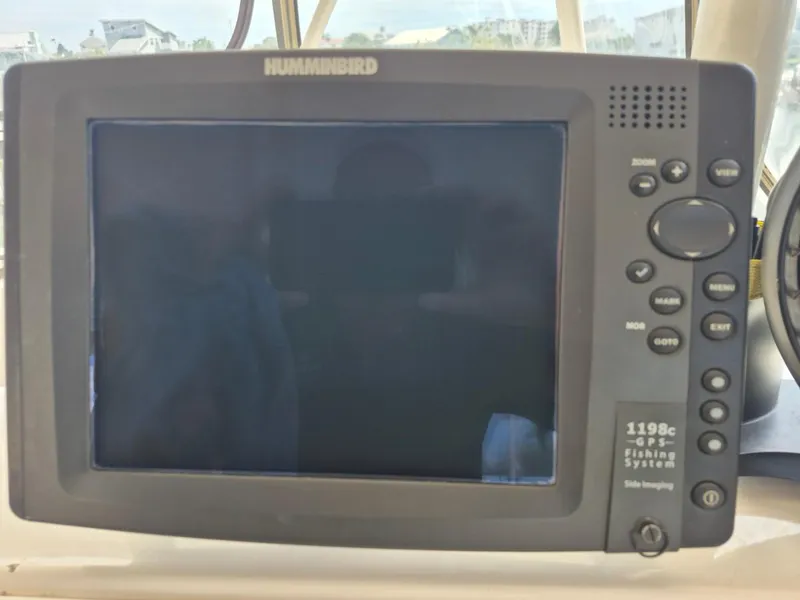 Slide: The Image of Humminbird 1198c GPS Fishing System on 2002 Silverton 38 Convertible boat. - 12