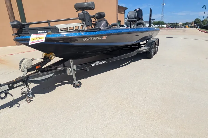 Slide: The Image of 2018 Falcon F205 boat on trailer, featuring Minn Kota motor, for sale at $40,000. - 3