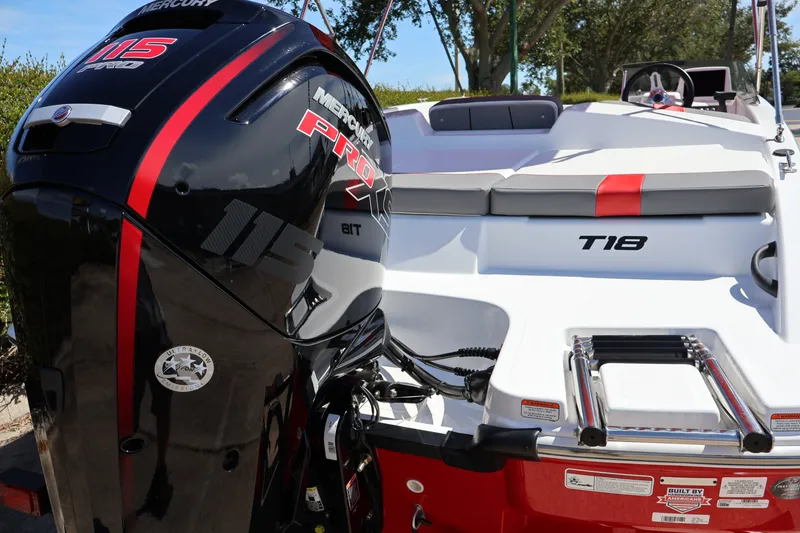 Slide: The Image of 2027 Tahoe T18 boat with Mercury 115 Pro XS engine, rear view. - 7