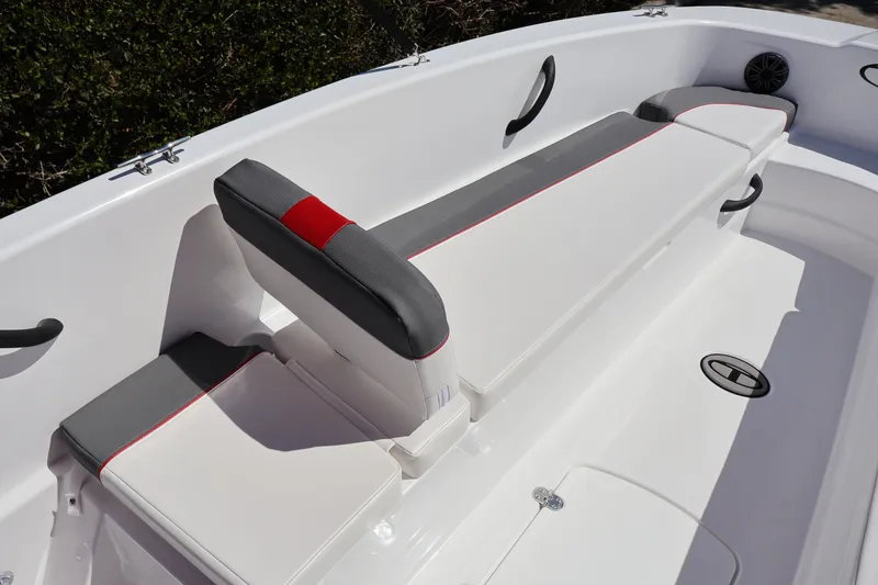 Slide: The Image of 2027 Tahoe T18 boat interior with sleek seating and modern design. - 10