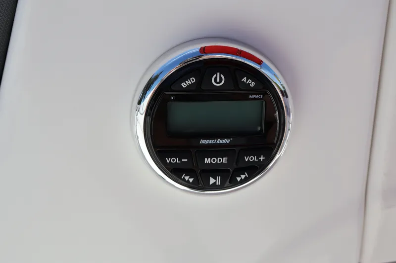 Slide: The Image of Audio control panel on 2027 Tahoe T18 boat dashboard. - 17