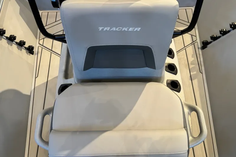 Slide: The Image of 2027 Tracker Bass Tracker 175 CC boat seat with cup holders and sleek design. - 16