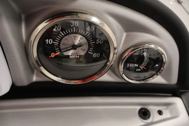 Slide: The Image of Dashboard of 2023 South Bay S222RS showing speedometer and trim gauge. - 19