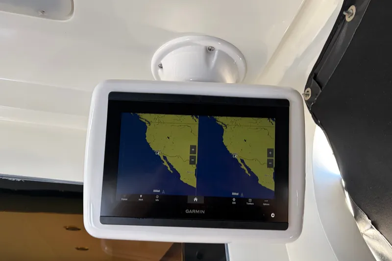 Slide: The Image of Garmin navigation display on 2000 Luhrs 40 Convertible boat, showing coastal map. - 29