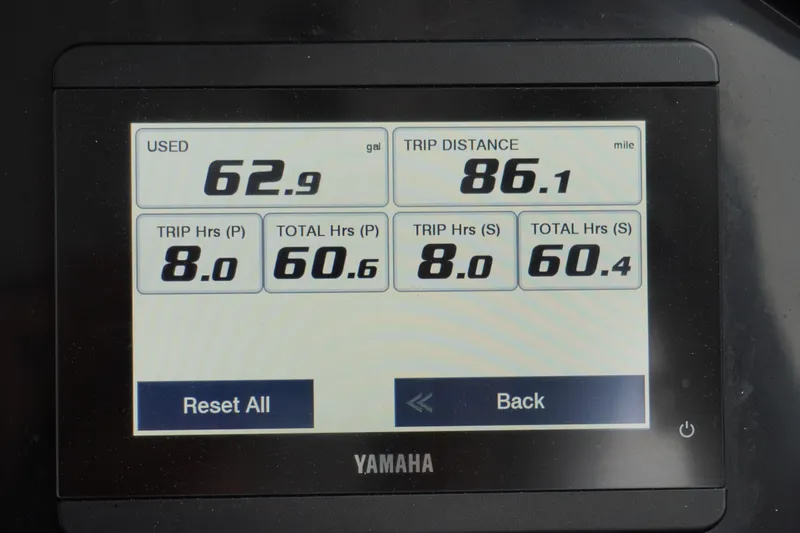 Slide: The Image of Yamaha display showing fuel usage and trip data for 2024 Jeanneau NC Sport 895. - 19
