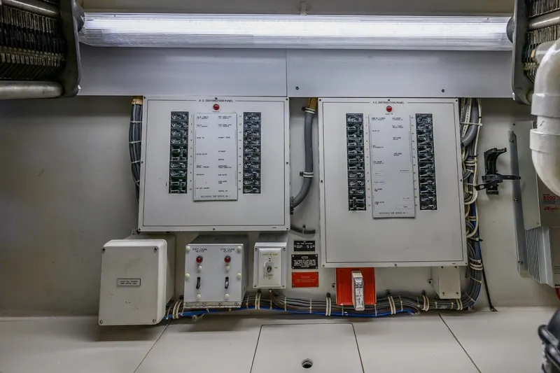 Slide: The Image of Electrical panel in 2000 Hatteras 55 Convertible yacht engine room. - 44
