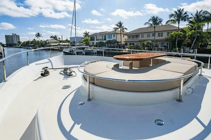 Slide: The Image of Luxurious Ocean Alexander 100 Skylounge Megayacht deck, 2020 model, with waterfront view. - 39