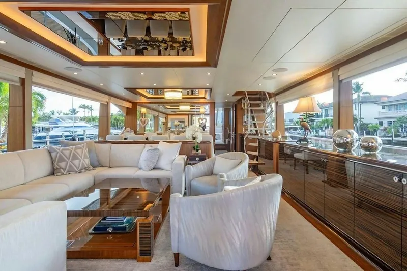 Slide: The Image of Luxurious interior of 2020 Ocean Alexander 100 Skylounge Megayacht with elegant furnishings. - 1