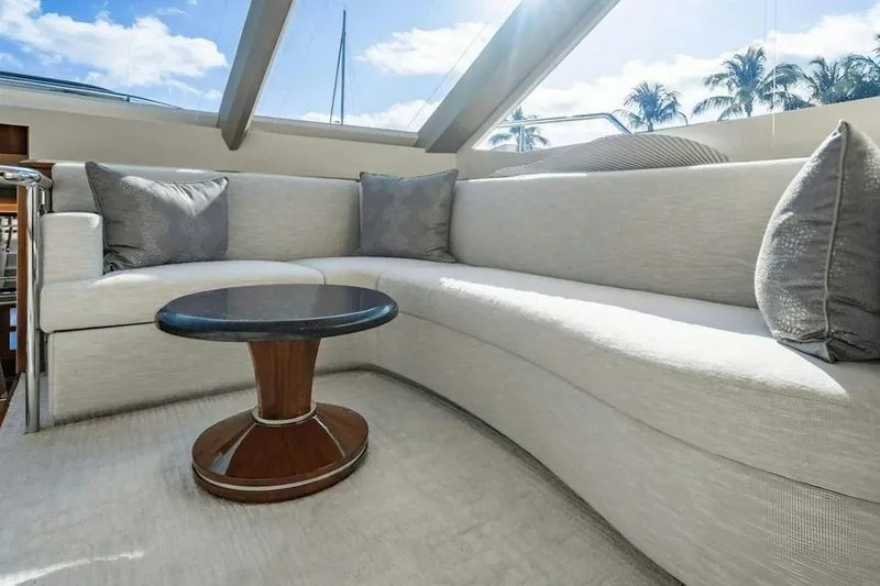 Slide: The Image of Luxurious interior of 2020 Ocean Alexander 100 Skylounge Megayacht with elegant seating and table. - 10