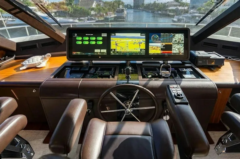 Slide: The Image of Cockpit of 2020 Ocean Alexander 100 Skylounge Megayacht with advanced navigation displays. - 23
