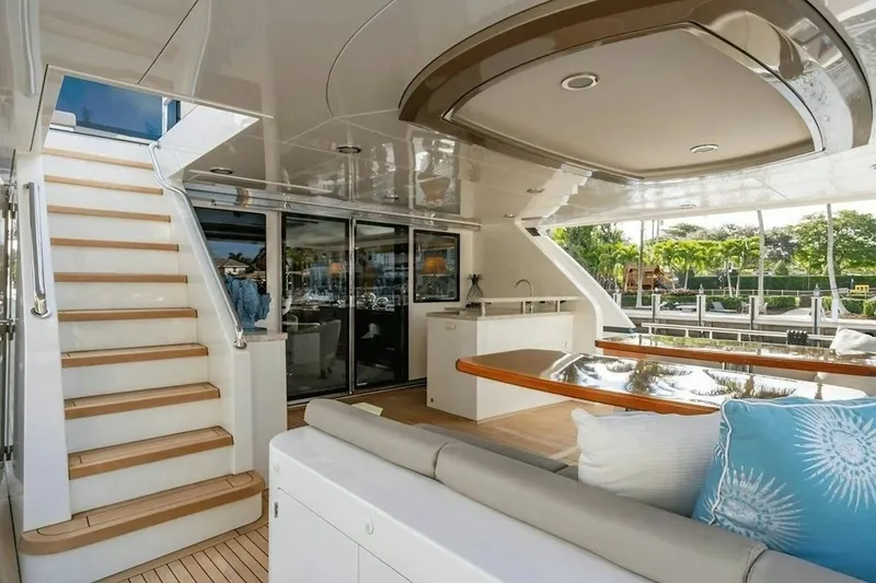 Slide: The Image of Luxurious 2020 Ocean Alexander 100 Skylounge Megayacht interior with elegant seating and staircase. - 29