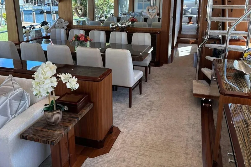 Slide: The Image of Luxurious interior of 2020 Ocean Alexander 100 Skylounge Megayacht with elegant dining area. - 2