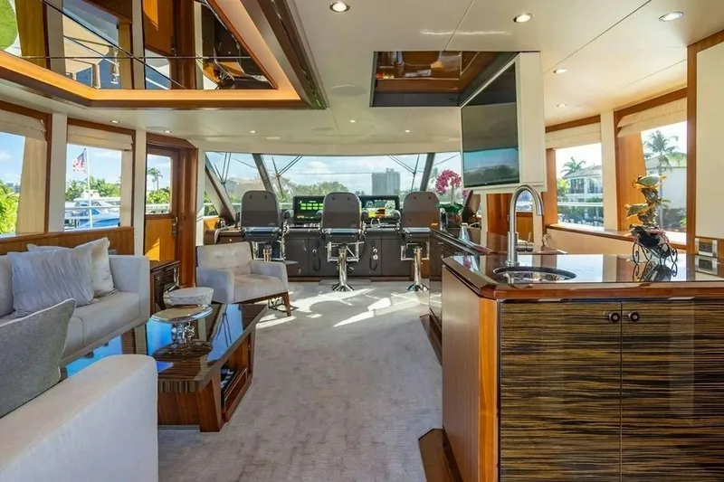 Slide: The Image of Luxurious interior of 2020 Ocean Alexander 100 Skylounge Megayacht with modern furnishings. - 24