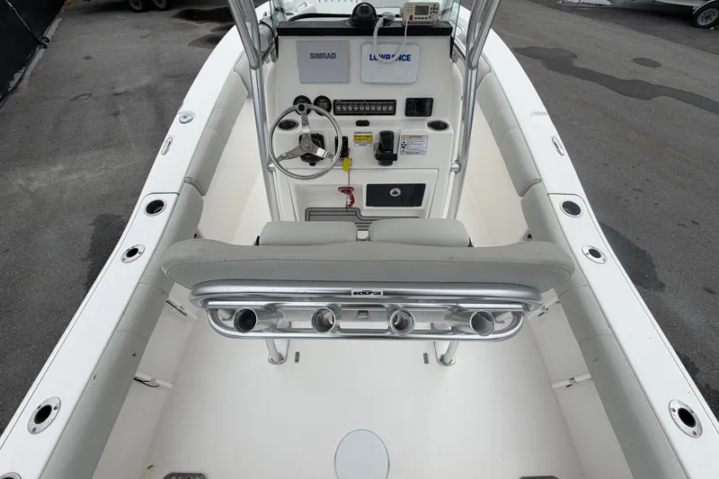 Slide: The Image of 2020 Sea Fox 228 Commander boat interior with steering console and seating. - 17