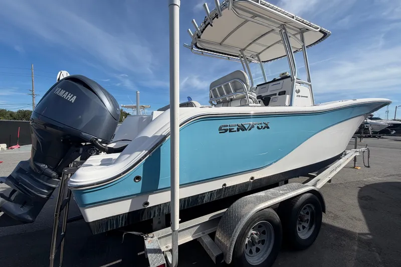 Slide: The Image of 2020 Sea Fox 228 Commander boat on trailer with Yamaha outboard motor. - 4