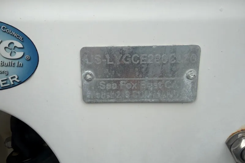 Slide: The Image of Metal identification plate on a 2020 Sea Fox 228 Commander boat. - 75