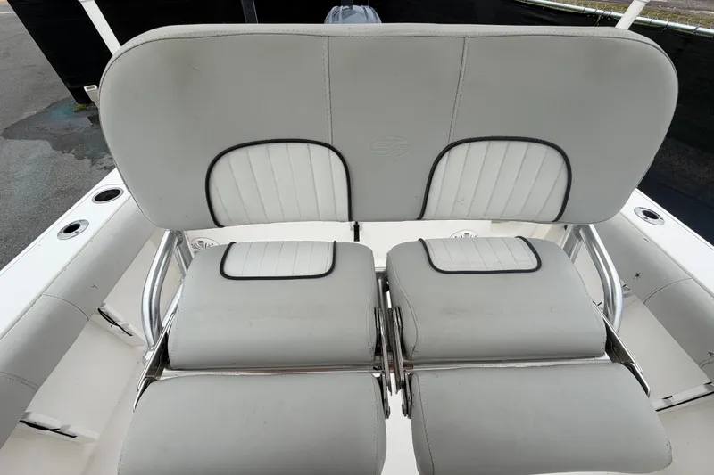 Slide: The Image of 2020 Sea Fox 228 Commander boat seating with white cushioned upholstery. - 58
