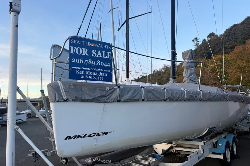 Slide: The Image of 2008 Melges 32 sailboat for sale at Seattle Yachts, displayed on trailer. - 16