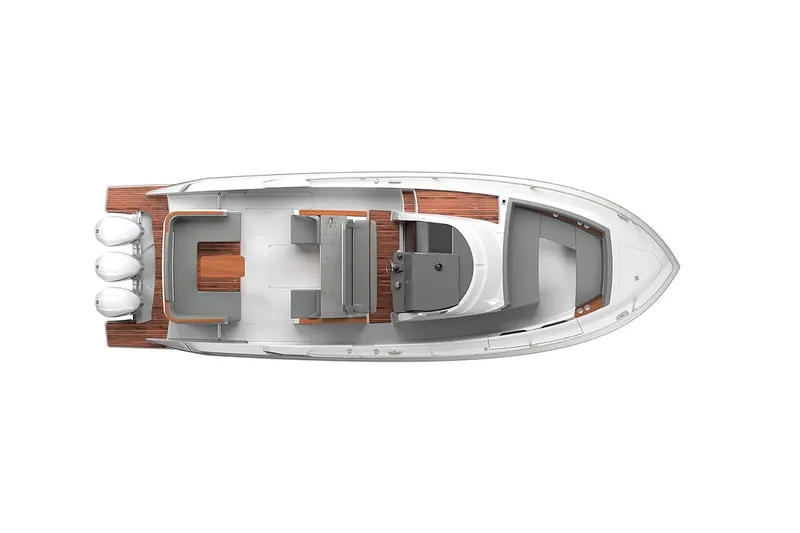 Slide: The Image of Manufacturer Provided Image: Top view of 2022 Tiara Yachts 38 LS model with triple outboard engines. - 39