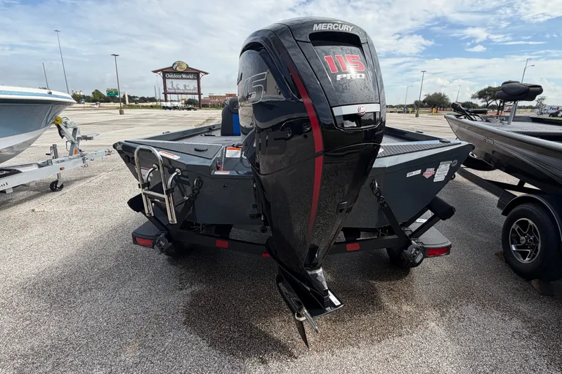 Slide: The Image of 2027 Ranger RT188P boat with Mercury 115 Pro outboard motor in parking lot. - 110