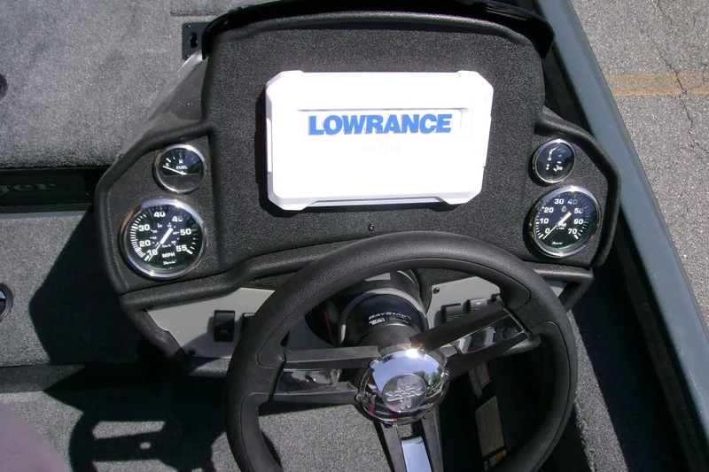 Slide: The Image of Dashboard of 2027 Ranger RT188P boat with Lowrance Elite display and gauges. - 11
