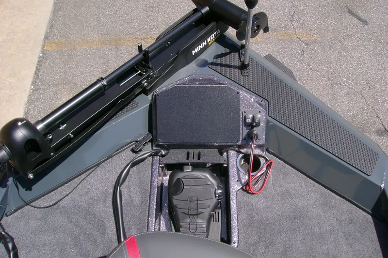 Slide: The Image of 2027 Ranger RT188P boat deck with Minn Kota trolling motor and control panel. - 9