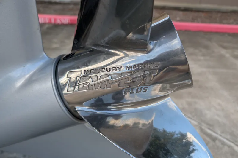 Slide: The Image of Close-up of Mercury Marine Tempest Plus propeller on 2027 Ranger RT198P boat. - 15