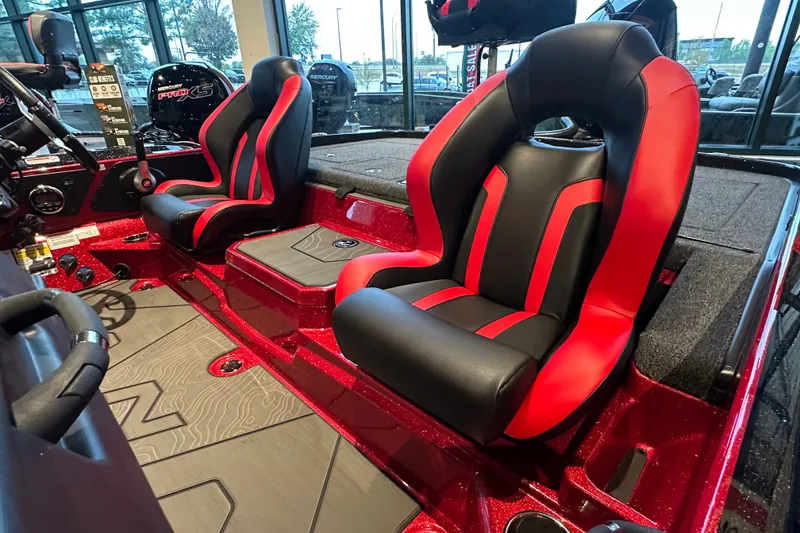 Slide: The Image of 2027 Nitro Z21 XL Pro boat interior with red and black seats, modern design. - 7