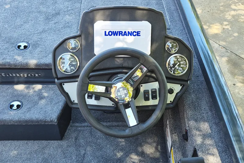 Slide: The Image of Steering console of a 2027 Ranger RT198P boat with Lowrance electronics. - 9