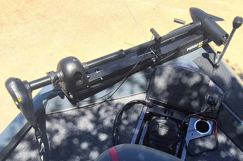 Slide: The Image of 2027 Ranger RT198P boat with Minn Kota trolling motor on deck. - 11