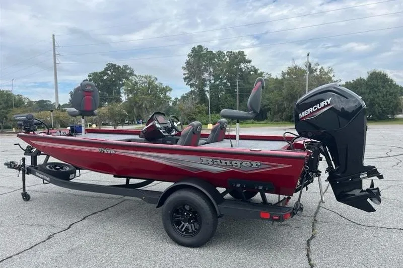 Slide: The Image of 2027 Ranger RT178 boat with Mercury engine on trailer in parking lot. - 4