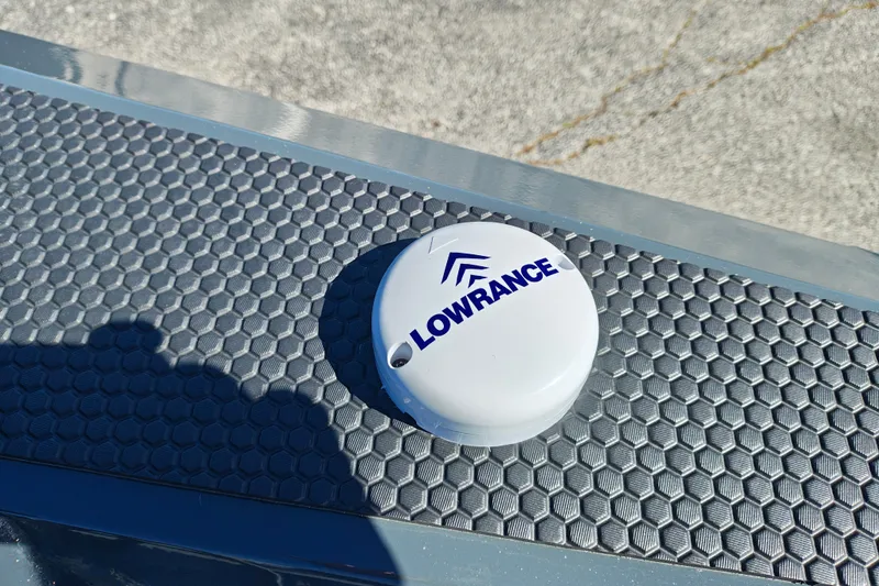 Slide: The Image of Lowrance device on 2027 Ranger RT198P boat with textured surface. - 35