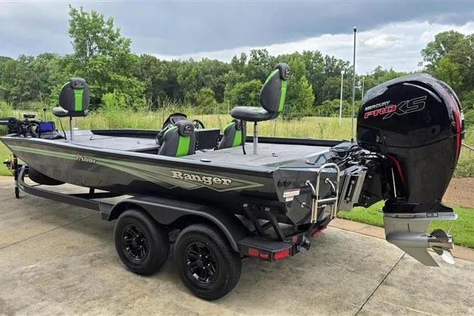 Slide: The Image of 2027 Ranger RT198P fishing boat with Mercury Pro XS engine on trailer. - 3