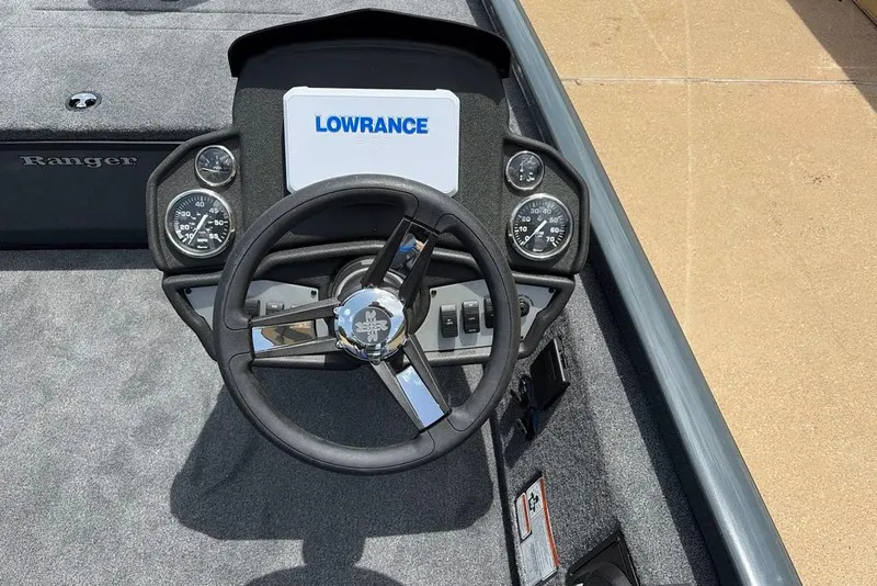 Slide: The Image of Steering console of 2027 Ranger RT188C boat with Lowrance electronics and gauges. - 6