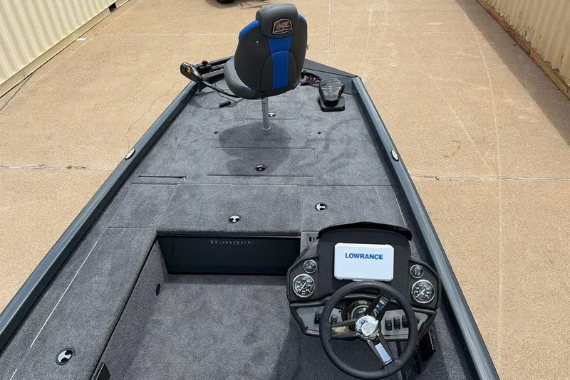Slide: The Image of 2027 Ranger RT188C boat interior with Lowrance electronics and steering wheel. - 7