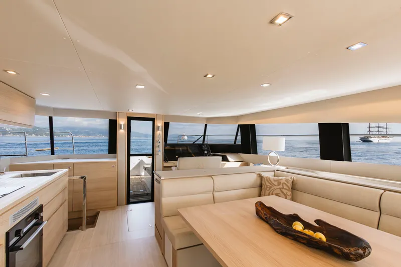 Slide: The Image of Luxurious interior of 2026 Aventura 56 Motor Yacht with ocean view and modern furnishings. - 34