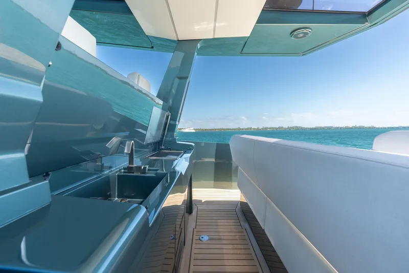 Slide: The Image of 2021 Wally 48 Wally Tender yacht interior with sleek design and ocean view. - 30