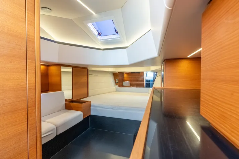 Slide: The Image of Luxurious interior of 2021 Wally 48 Wally Tender yacht with modern wood finishes. - 43