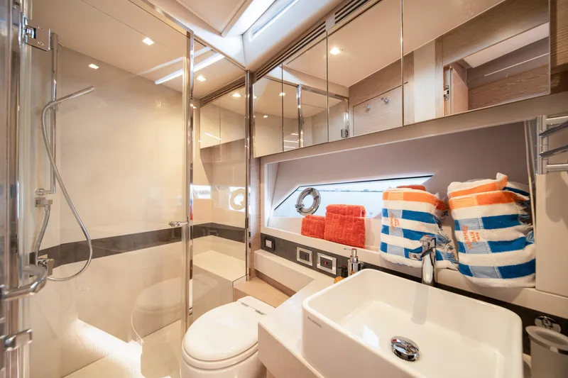 Slide: The Image of Luxurious bathroom interior of 2019 Filippetti S55 yacht with modern fixtures and elegant design. - 26