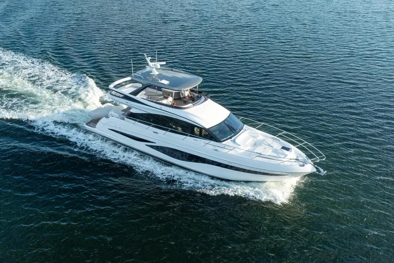 Slide: The Image of 2025 Princess F65 yacht cruising on open water, showcasing sleek design and luxury features. - 4