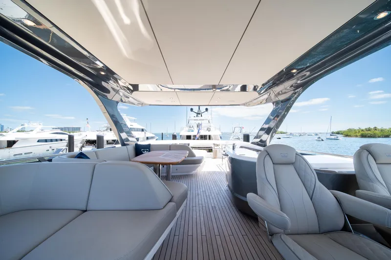 Slide: The Image of Luxurious 2025 Princess F65 yacht interior with elegant seating and scenic ocean view. - 42