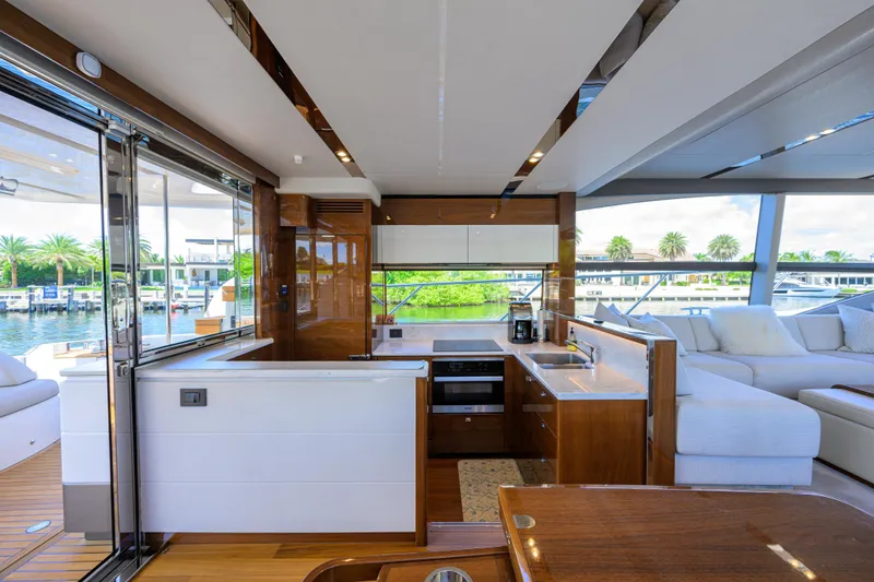 Slide: The Image of Luxurious interior of 2020 Princess F70 yacht with modern kitchen and scenic water view. - 26