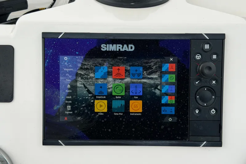 Slide: The Image of Simrad navigation display on 2024 Robalo 206 Cayman boat dashboard. - 20
