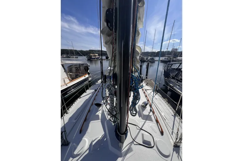 Slide: The Image of 1981 Nordic Boats 40 sailboat docked at marina, view from deck. - 13