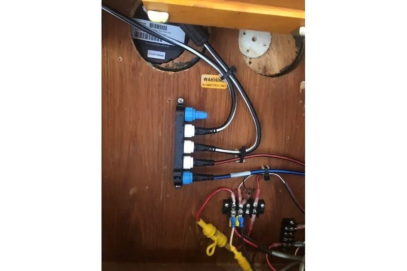 Slide: The Image of Electrical wiring setup inside a 1981 Nordic Boats 40. - 59