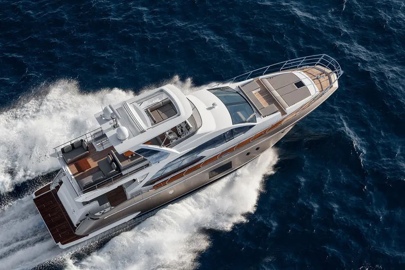 Slide: The Image of Luxurious 2018 Azimut 66 yacht cruising on open sea, aerial view. - 6
