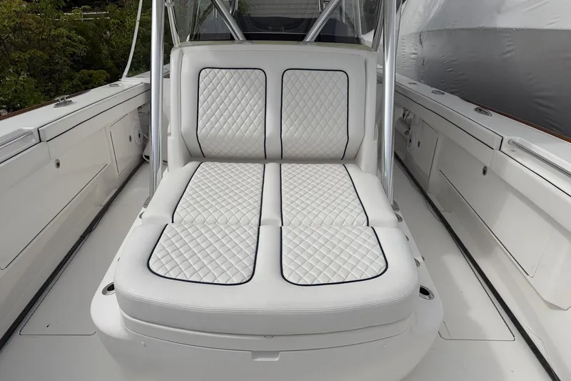 Slide: The Image of Luxurious seating on 2022 Valhalla Boatworks V-41, featuring elegant quilted upholstery. - 21