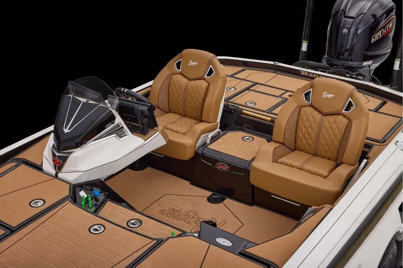 Slide: The Image of Manufacturer Provided Image: 2026 Ranger Z521R ULTRA boat interior with tan leather seats and modern dashboard. - 41