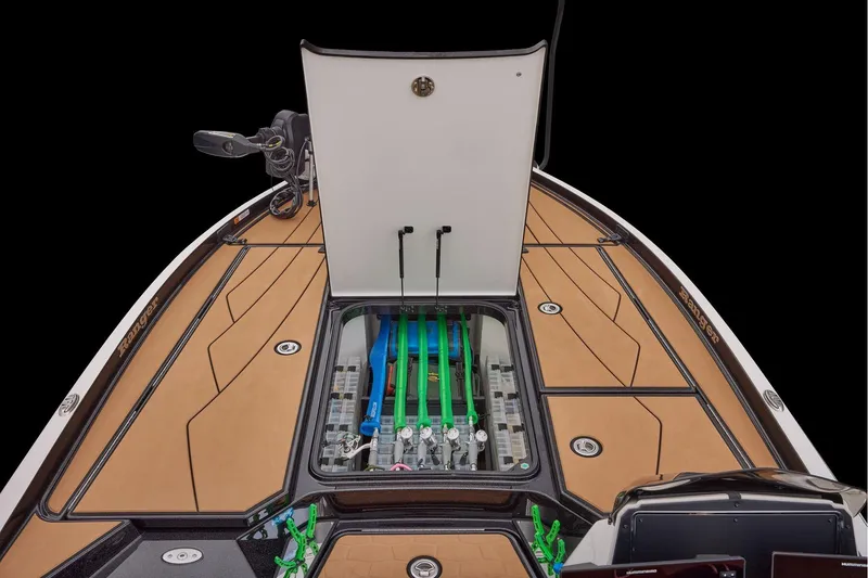 Slide: The Image of Manufacturer Provided Image: 2026 Ranger Z521R ULTRA boat interior with open storage compartment and sleek design. - 31