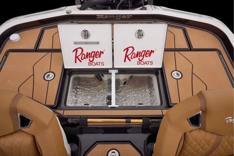 Slide: The Image of Manufacturer Provided Image: 2026 Ranger Z521R ULTRA boat interior with tan seats and storage compartments. - 61